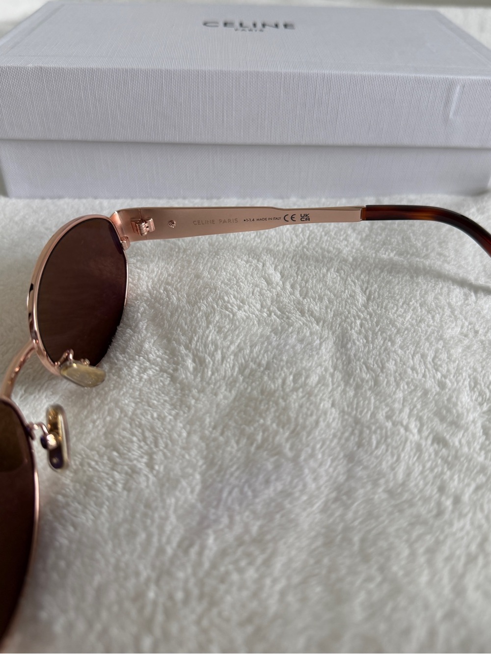Celine Brown Leather Sunglasses Pouch with Gold Logo and Brown Lenses - Picture 3 of 7